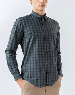 Mens Long Sleeve Grey Casual Check Shirts