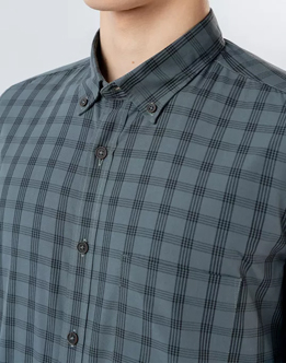 Mens Long Sleeve Grey Casual Check Shirts