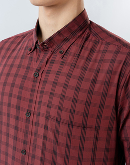 Mens Long Sleeve Red Casual Check Shirts