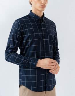 Mens Long Sleeve Blue Evening Wear Shirt