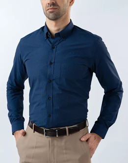 Mens Long Sleeve Dark Blue Micro Check Formal Wear Shirt