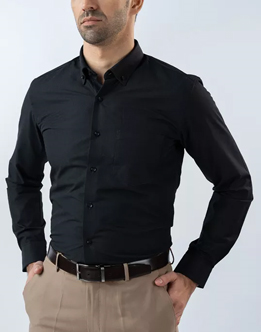 Mens Long Sleeve Black Dobby Evening Wear Shirt