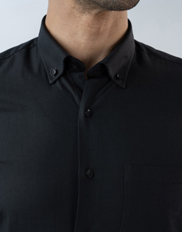 Mens Long Sleeve Black Dobby Evening Wear Shirt