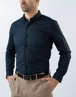 Mens Long Sleeve Dark Blue Dobby Evening Wear Shirt