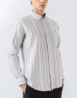 Mens  Long Sleeve Casual Gray Stripes Shrit