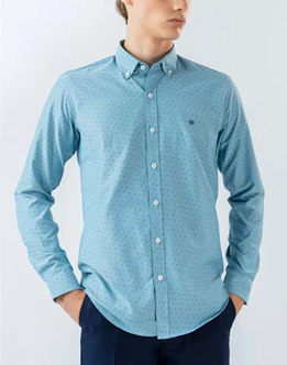 Mens Long Sleeve Ice Blue Printed Casual Wear Shirt