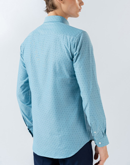 Mens Long Sleeve Ice Blue Printed Casual Wear Shirt