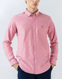 Mens Long Sleeve Pink Printed Casual Wear Shirt