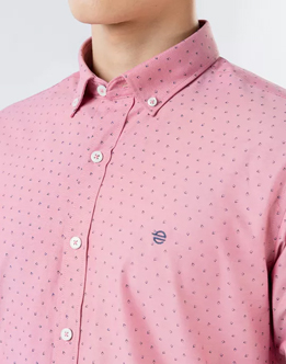 Mens Long Sleeve Pink Printed Casual Wear Shirt