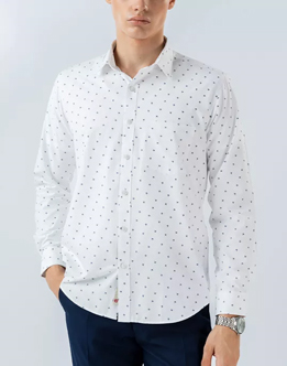 Mens Long Sleeve Blue Leaf Printed Shirt