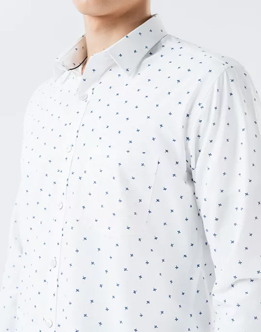 Mens Long Sleeve Blue Leaf Printed Shirt