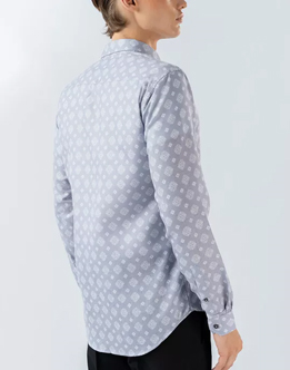 Mens Long Sleeve Grey Printed Casual Shirt