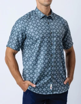 Ebony Casual Short Sleeve Printed Slim Fit Mens Shirt