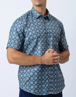 Ebony Casual Short Sleeve Printed Slim Fit Mens Shirt