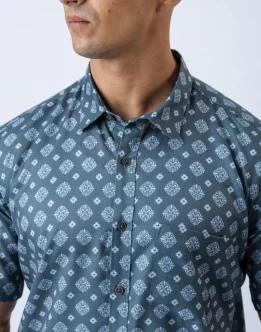 Ebony Casual Short Sleeve Printed Slim Fit Mens Shirt