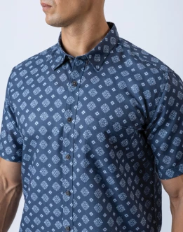 Ebony Casual Short Sleeve Printed Slim Fit Mens Shirt