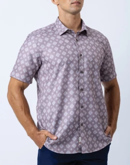 Ebony Casual Short Sleeve Printed Slim Fit Mens Shirt