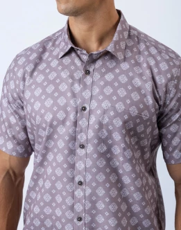 Ebony Casual Short Sleeve Printed Slim Fit Mens Shirt