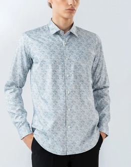 Mens Long Sleeve Dark Blue Digital Print Casual Shirt