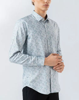 Mens Long Sleeve Dark Blue Digital Print Casual Shirt