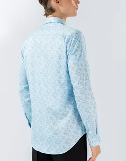 Mens Long Sleeve Light Blue Digital Print Casual Shirt