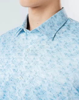 Mens Long Sleeve Light Blue Digital Print Casual Shirt