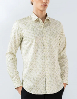 Mens Long Sleeve Olive Green Digital Print Casual Shirt