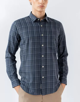 Mens Long Sleeve Blue Check Casual Shirt