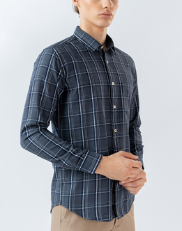 Mens Long Sleeve Blue Check Casual Shirt