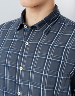 Mens Long Sleeve Blue Check Casual Shirt