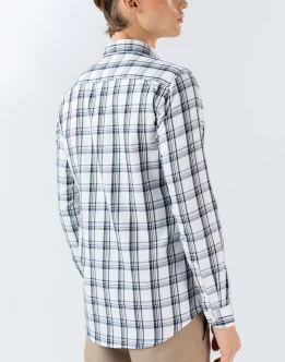 Mens Long Sleeve White Check Casual Shirt