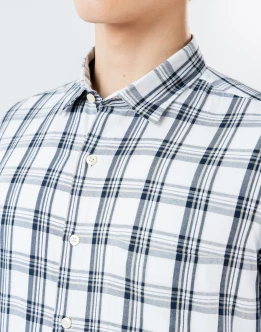 Mens Long Sleeve White Check Casual Shirt