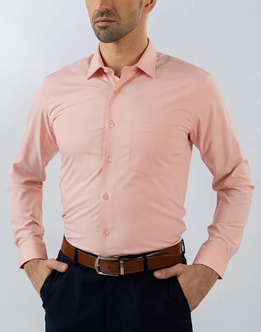 Mens Long Sleeve Pink Bambo Stretch Formal Wear Shirt