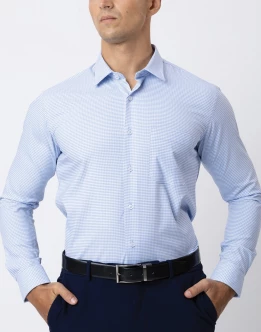 Vantage Blue Long Sleeve Micro Check SLim Fit Mens Shirt