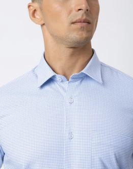 Vantage Blue Long Sleeve Micro Check SLim Fit Mens Shirt