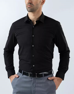 Mens Long Sleeve Black Bambo Stretch Formal Wear Shirt