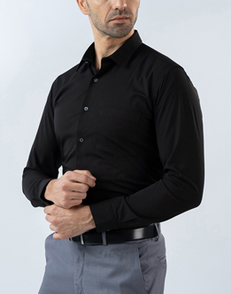 Mens Long Sleeve Black Bambo Stretch Formal Wear Shirt