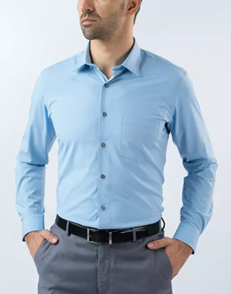 Mens Long Sleeve Light Blue Bambo Stretch Formal Wear Shirt