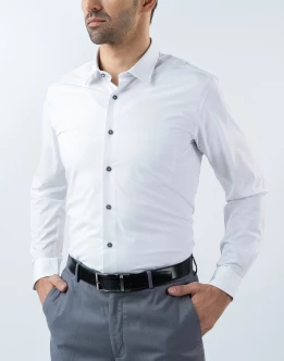 Mens Long Sleeve White Bambo Stretch Formal Wear Shirt