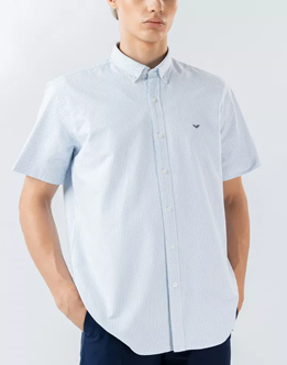 Mens Short Sleeve Blue Stripe Casual Wear Shirt