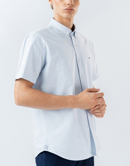 Mens Short Sleeve Blue Stripe Casual Wear Shirt