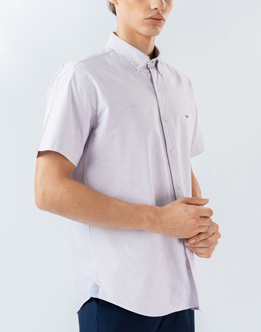 Mens Short Sleeve Purple Stripe Casual Wear Shirt