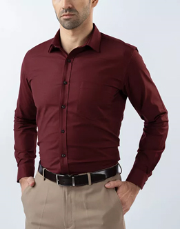 Mens Long Sleeve Red Oxford Formal Wear Shirt