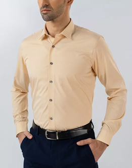 Mens Long Sleeve Dark Yellow Micro Check Formal Wear Shirt