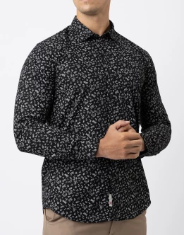 Ebony Casual Printed Mens Long Sleeve Slim Fit Shirt