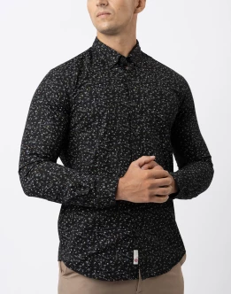 Ebony Casual Printed Mens Long Sleeve Slim Fit Shirt