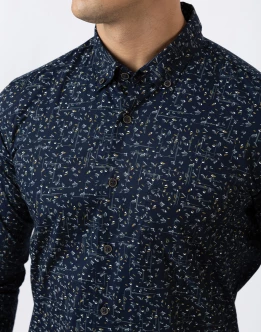 Ebony Casual Printed Mens Long Sleeve Slim Fit Shirt