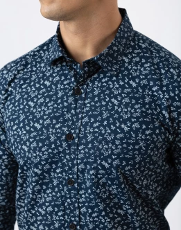 Ebony Casual Long Sleeve Printed Slim Fit Mens Shirt