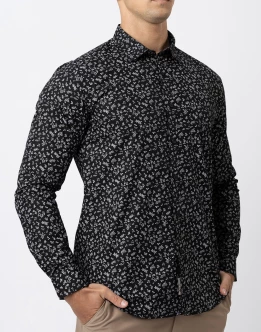 Ebony Casual Long Sleeve Printed Slim Fit Mens Shirt