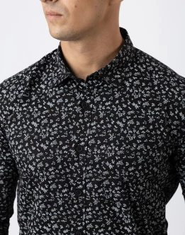 Ebony Casual Long Sleeve Printed Slim Fit Mens Shirt